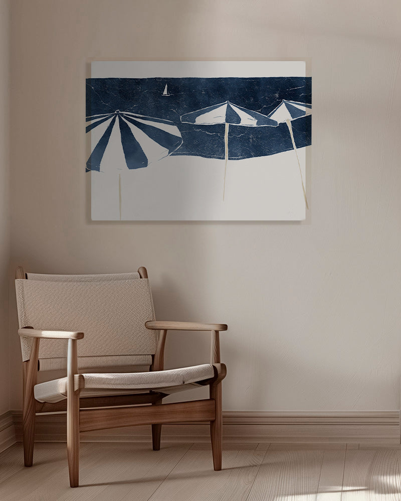 Cuadro de paisaje con sombrillas marinas minimalistas – Canvas