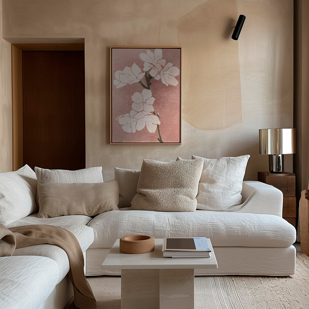 Lámina botánica con flores rosas y textura vintage – Canvas2