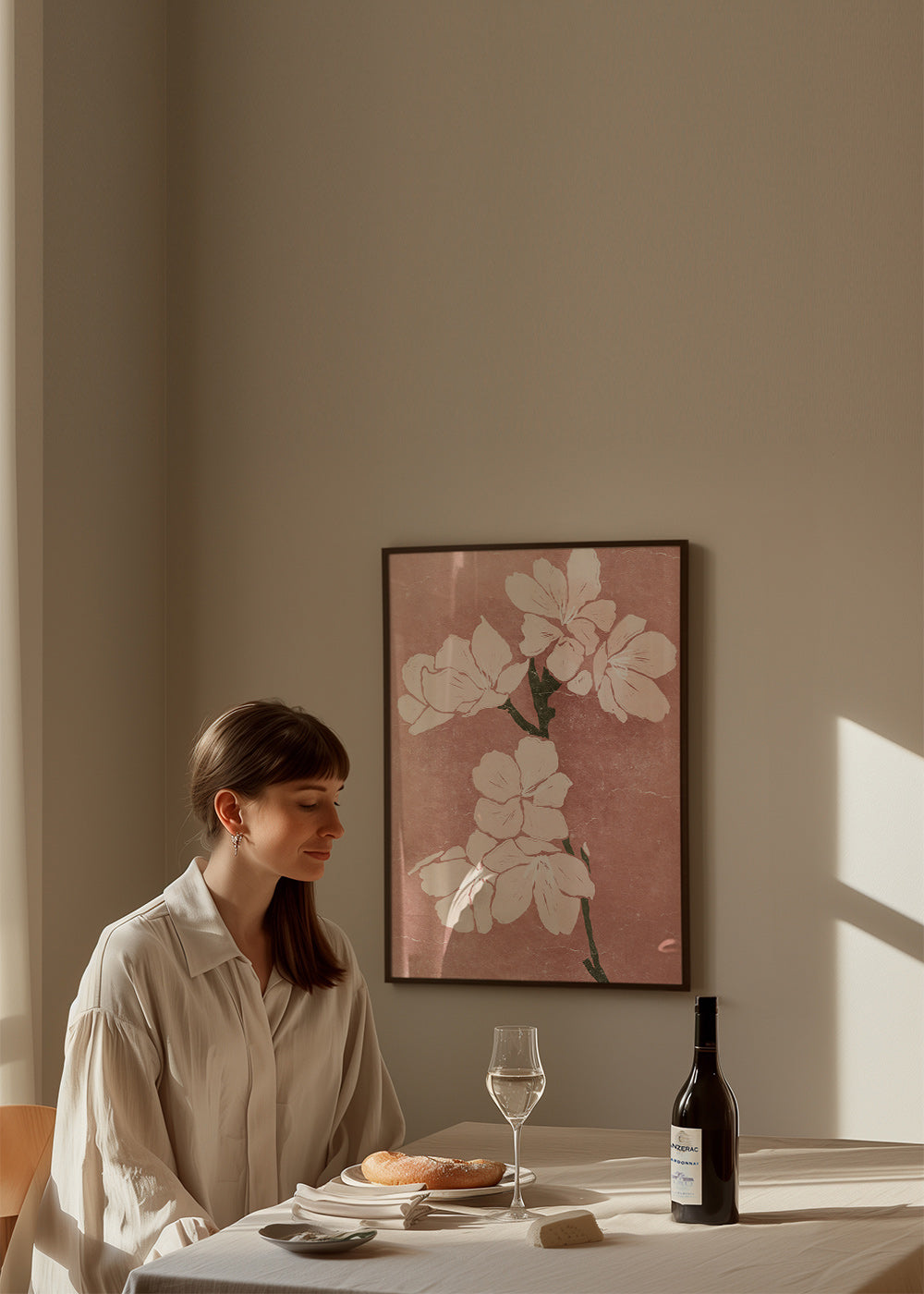 Lámina botánica con flores rosas y textura vintage – Product2