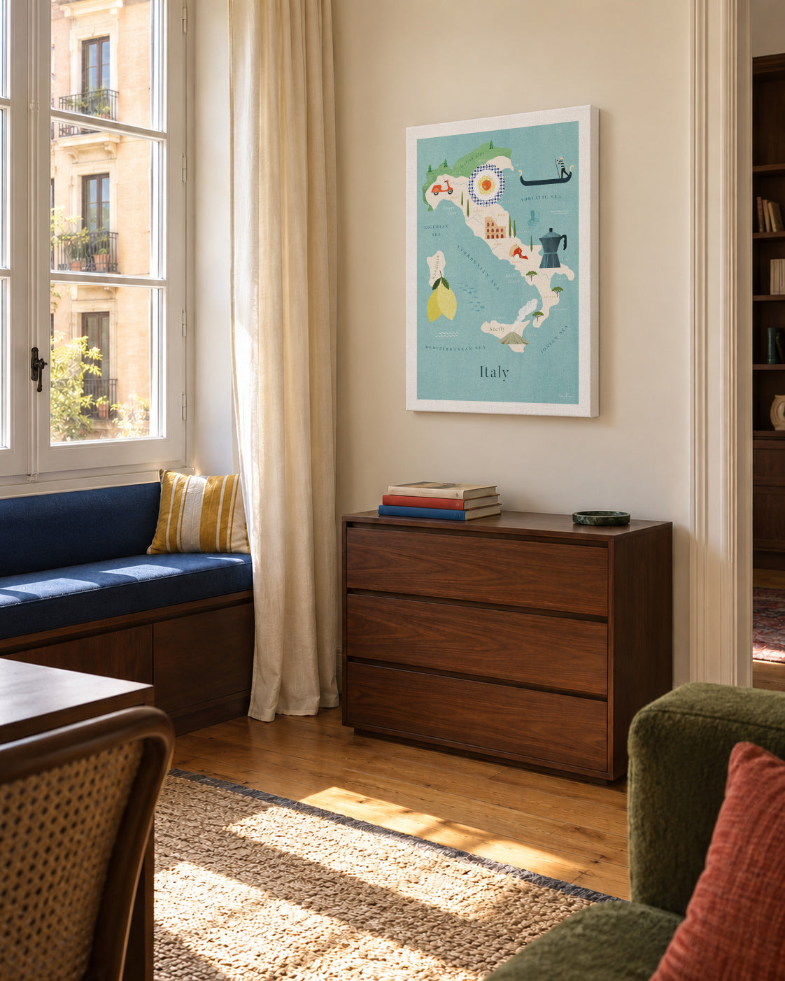 Italy Map - Unframed canvas in an interior