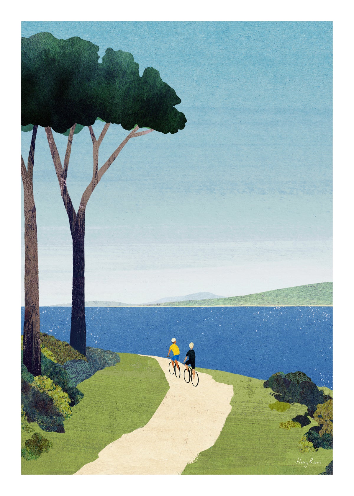 Cycling by the sea - Unframed art print