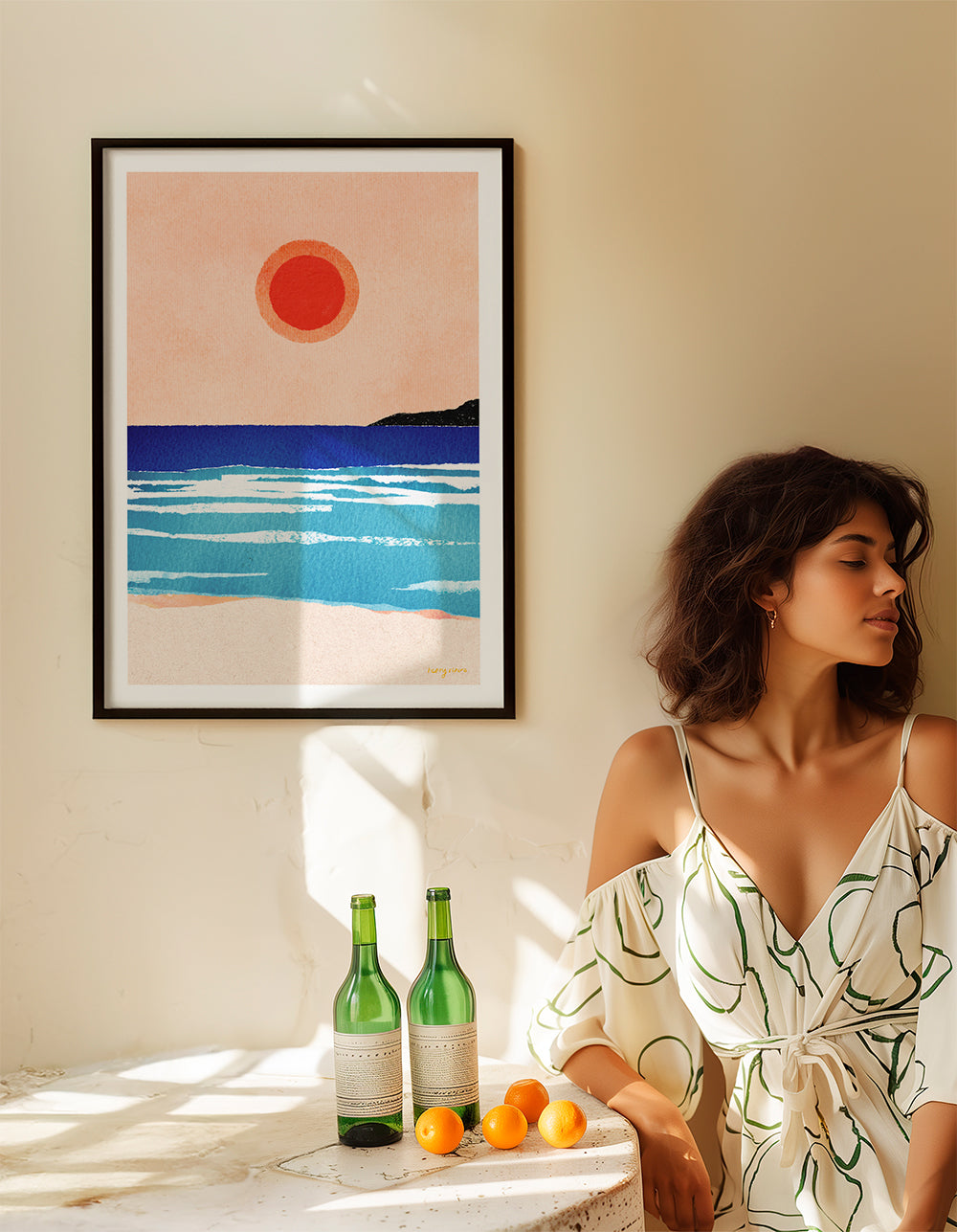 Landscape art Ocean sunset- minimalist painting