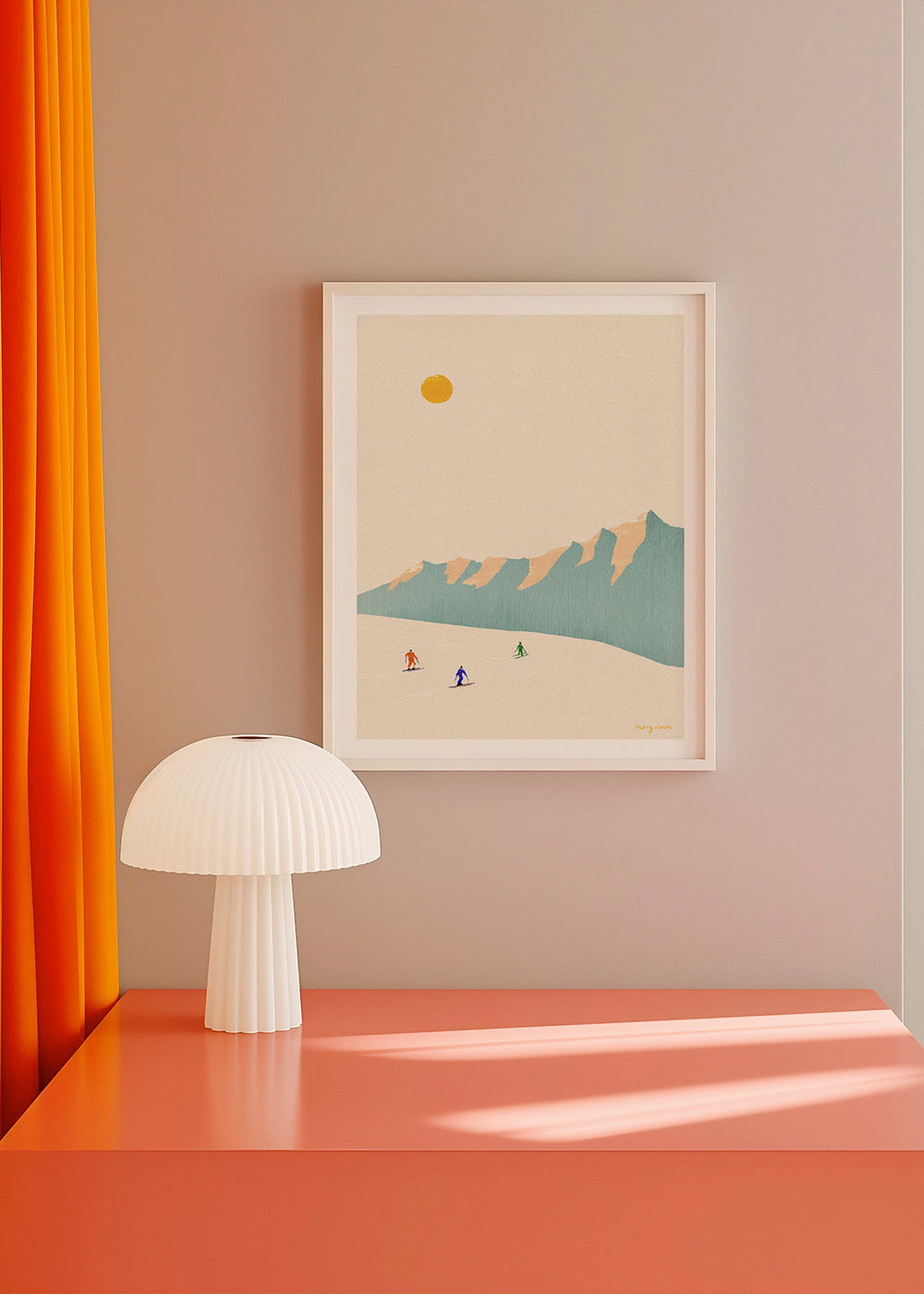 Landscape art Happy skiers