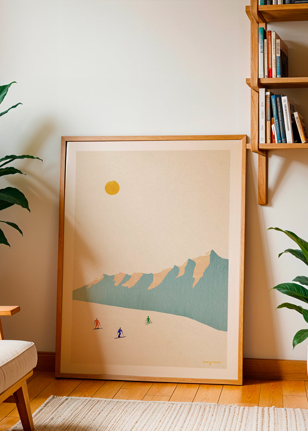 Landscape art Happy skiers