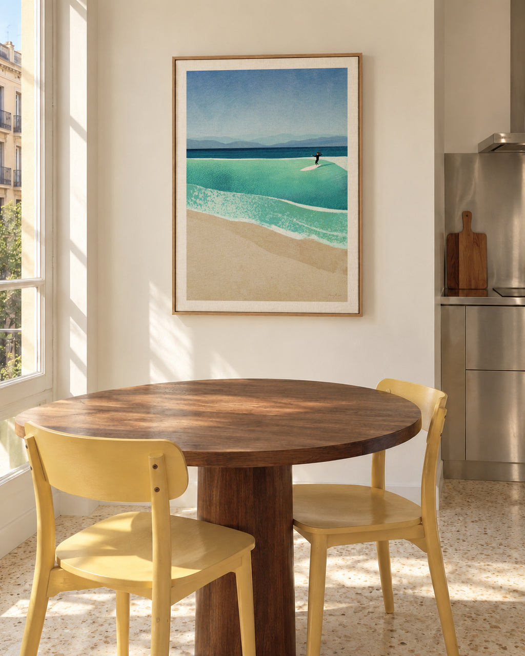 Surfing the perfect wave - Framed canvas in an interior