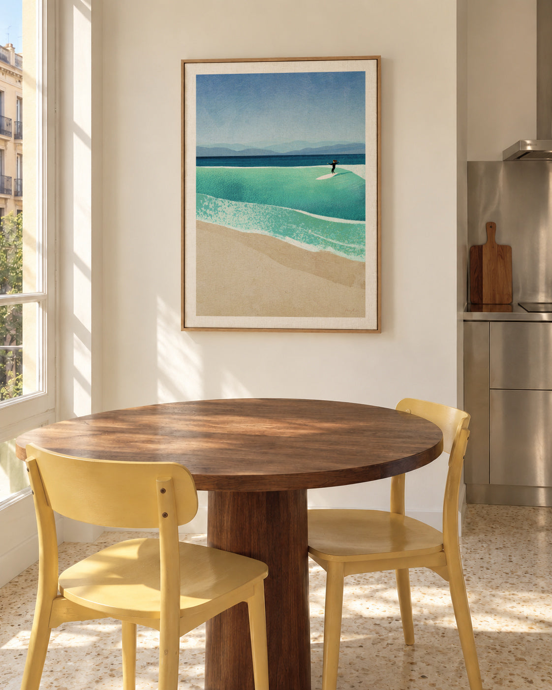 Surfing the perfect wave - Framed canvas in an interior