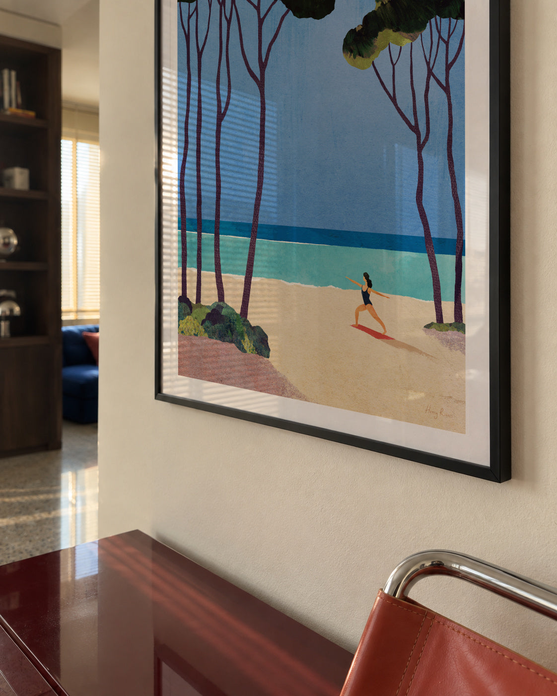 Beach yoga - Framed poster in an interior