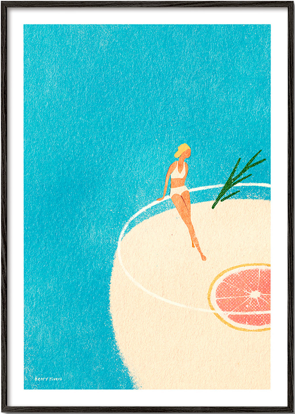 Cuadro de cocina con Gin Tonic ilustrado y figura sentada – Black Frame