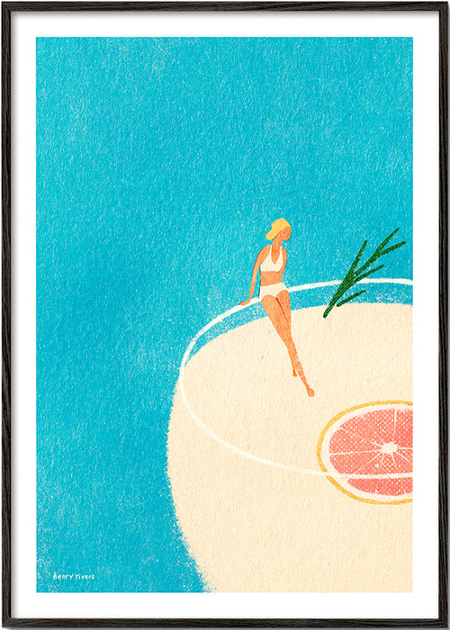 Kitchen art Gin and Tonic illustration with figure – Black Frame