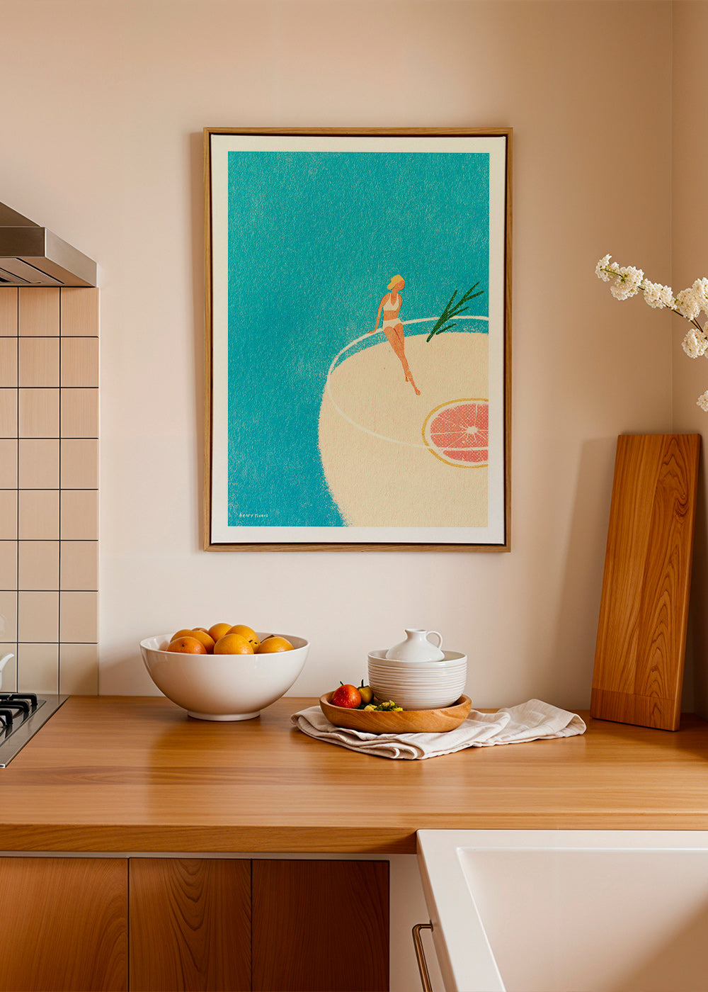 Cuadro de cocina con Gin Tonic ilustrado y figura sentada – Canvas2