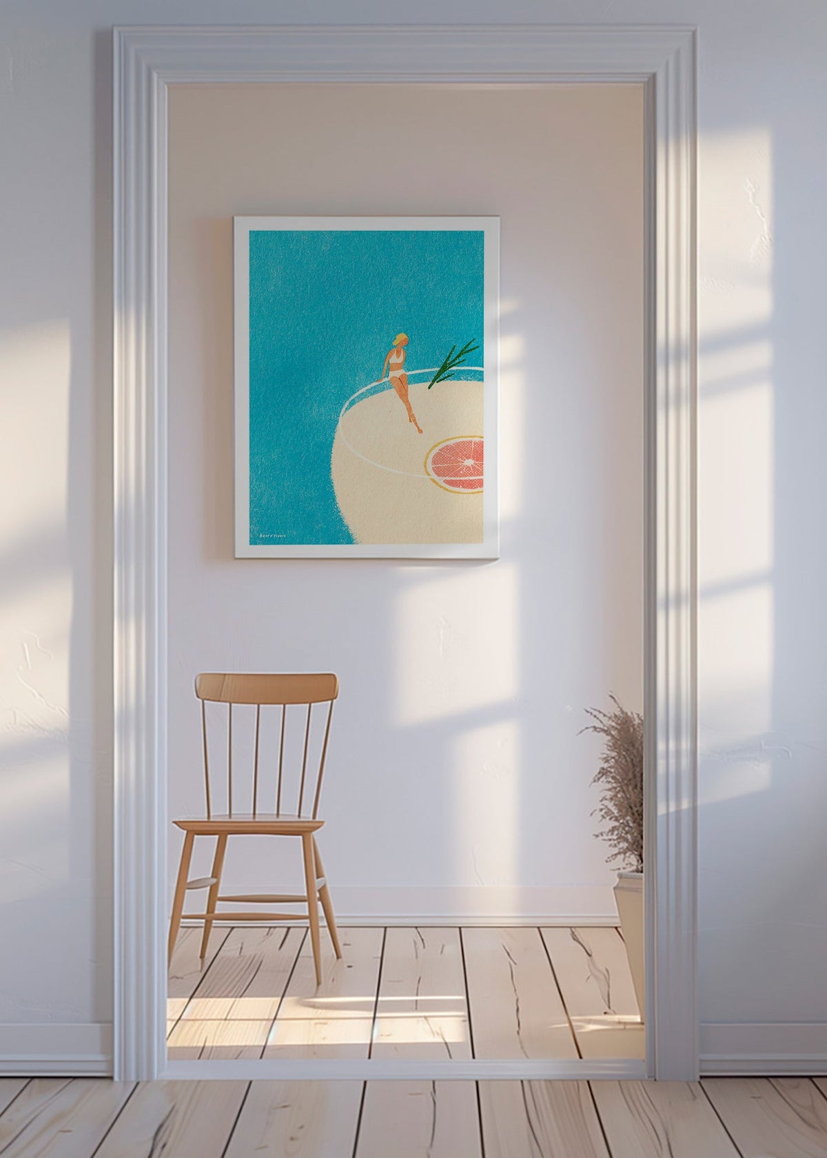 Cuadro de cocina con Gin Tonic ilustrado y figura sentada – Canvas