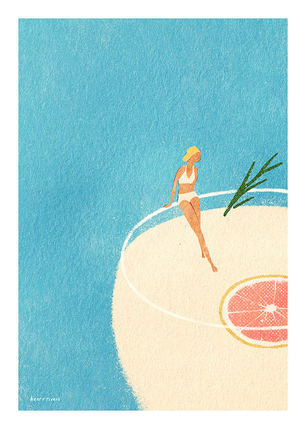 Cuadro de cocina con Gin Tonic ilustrado y figura sentada