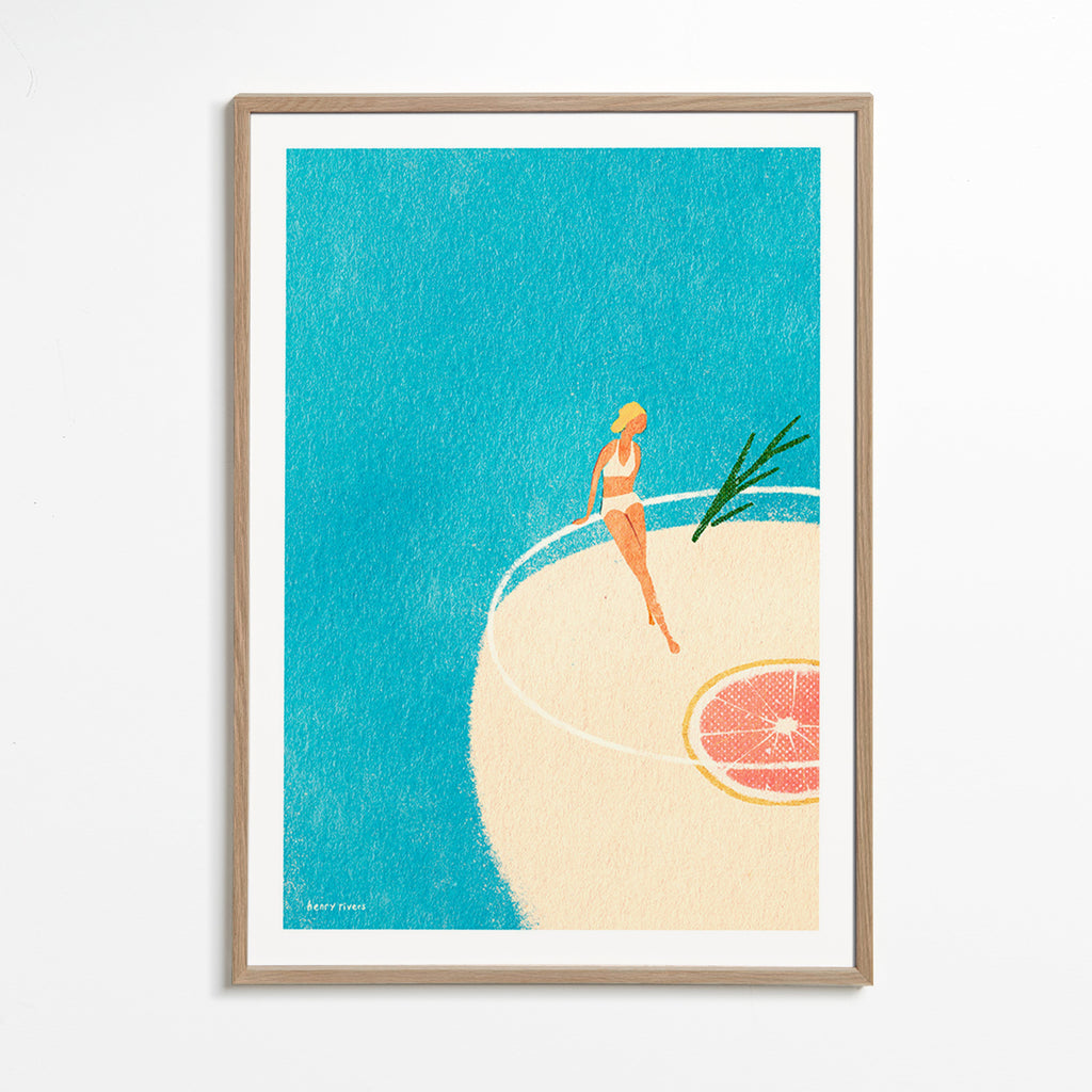 Cuadro de cocina con Gin Tonic ilustrado y figura sentada – Oak Frame
