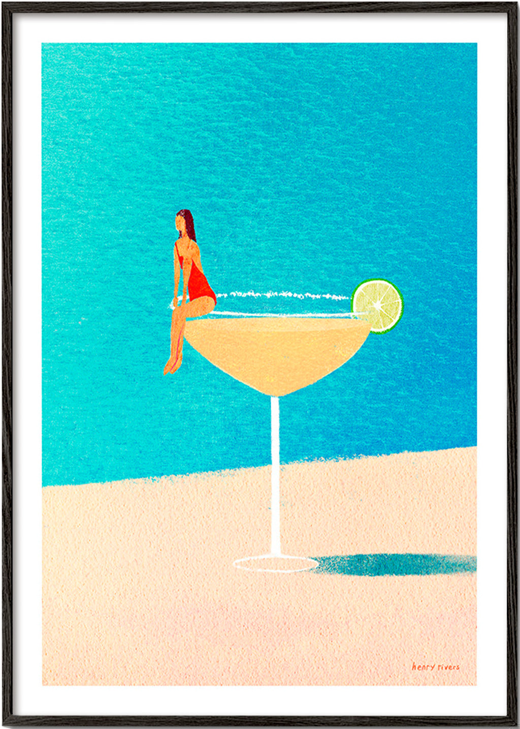 Cuadro de cocina Margarita en copa y playa – Black Frame