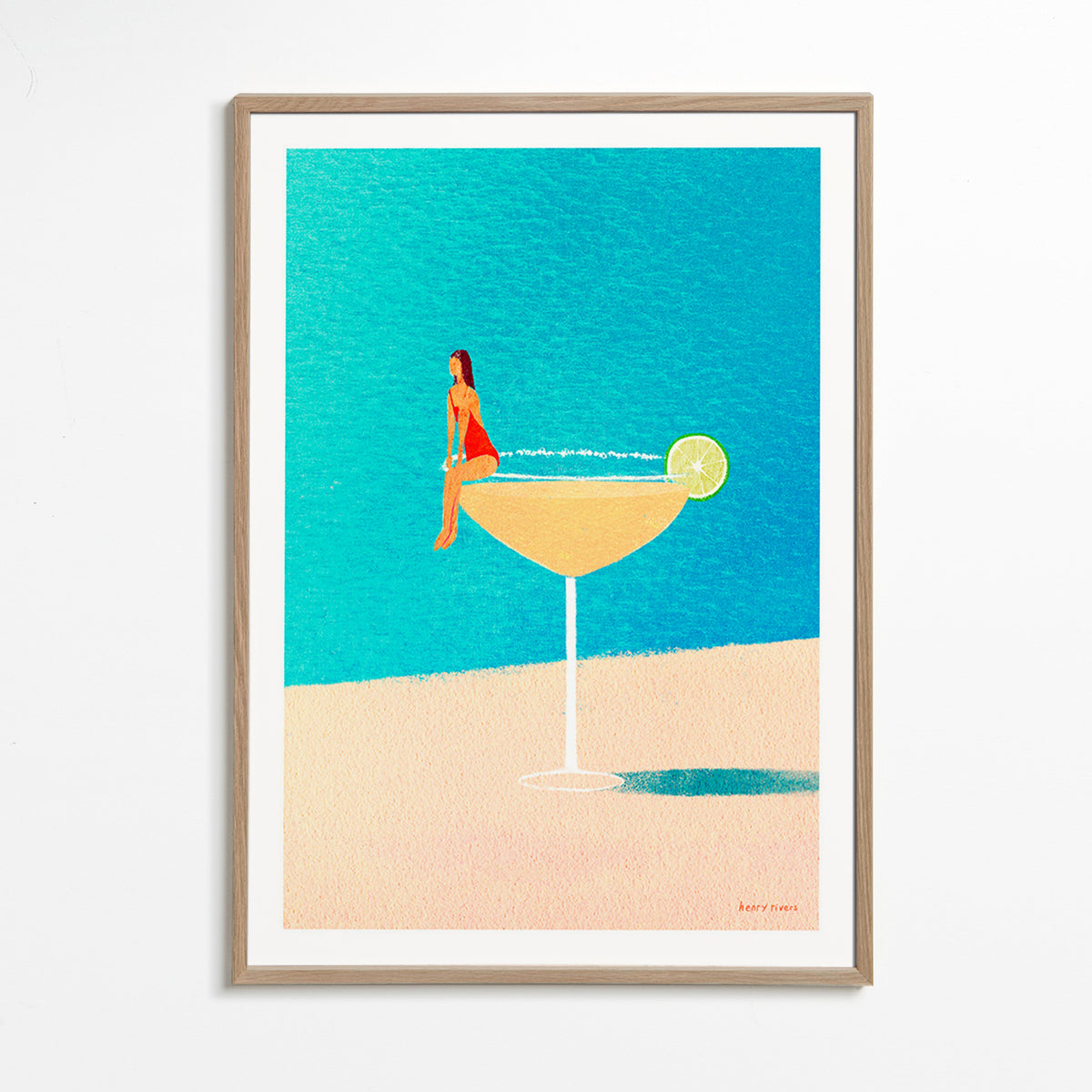 Cuadro de cocina Margarita en copa y playa – Oak Frame