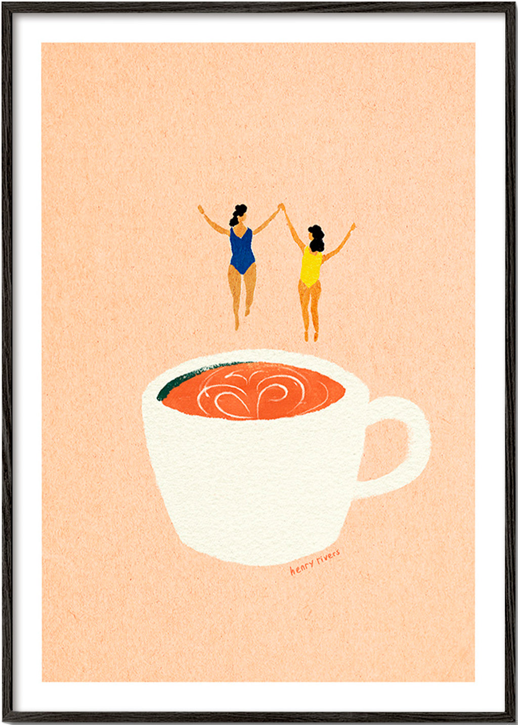 Kitchen art with cup and swimmers – Black Frame
