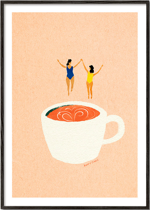 Kitchen art with cup and swimmers – Black Frame