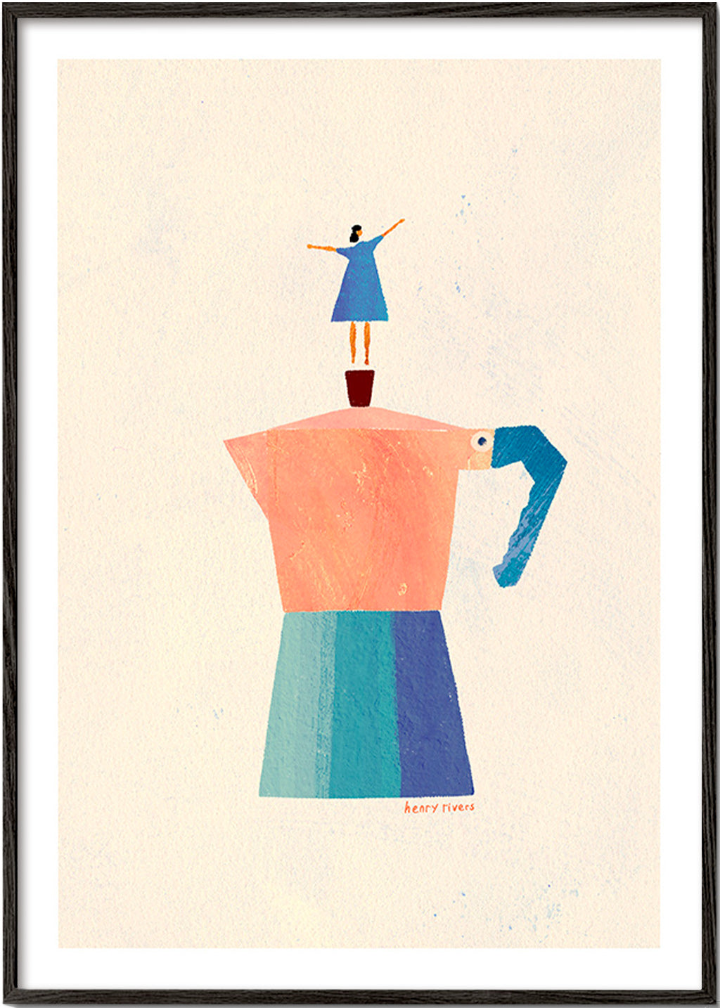 Cuadro de cocina con moka y figura en equilibrio – Black Frame
