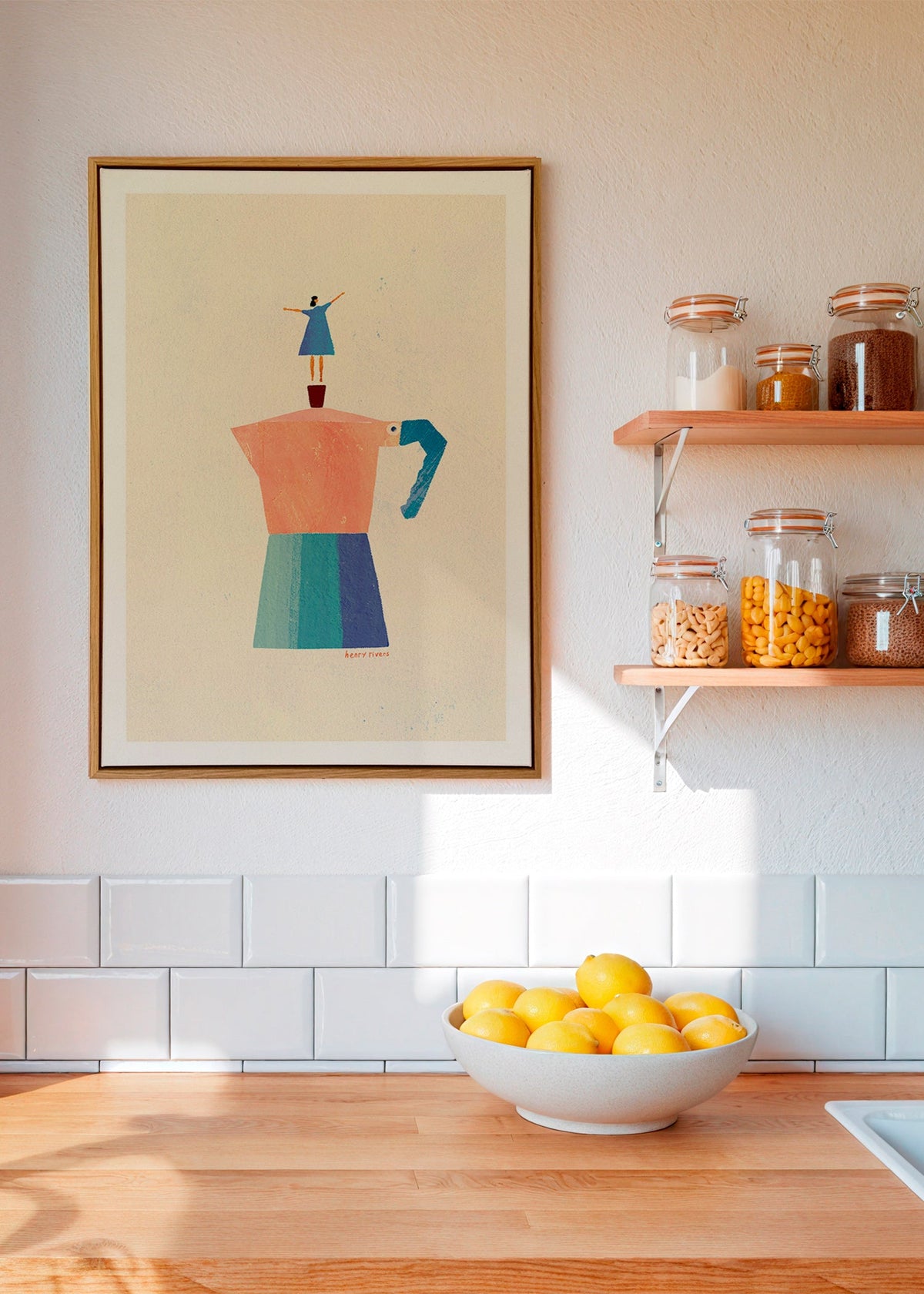Cuadro de cocina con moka y figura en equilibrio – Canvas1