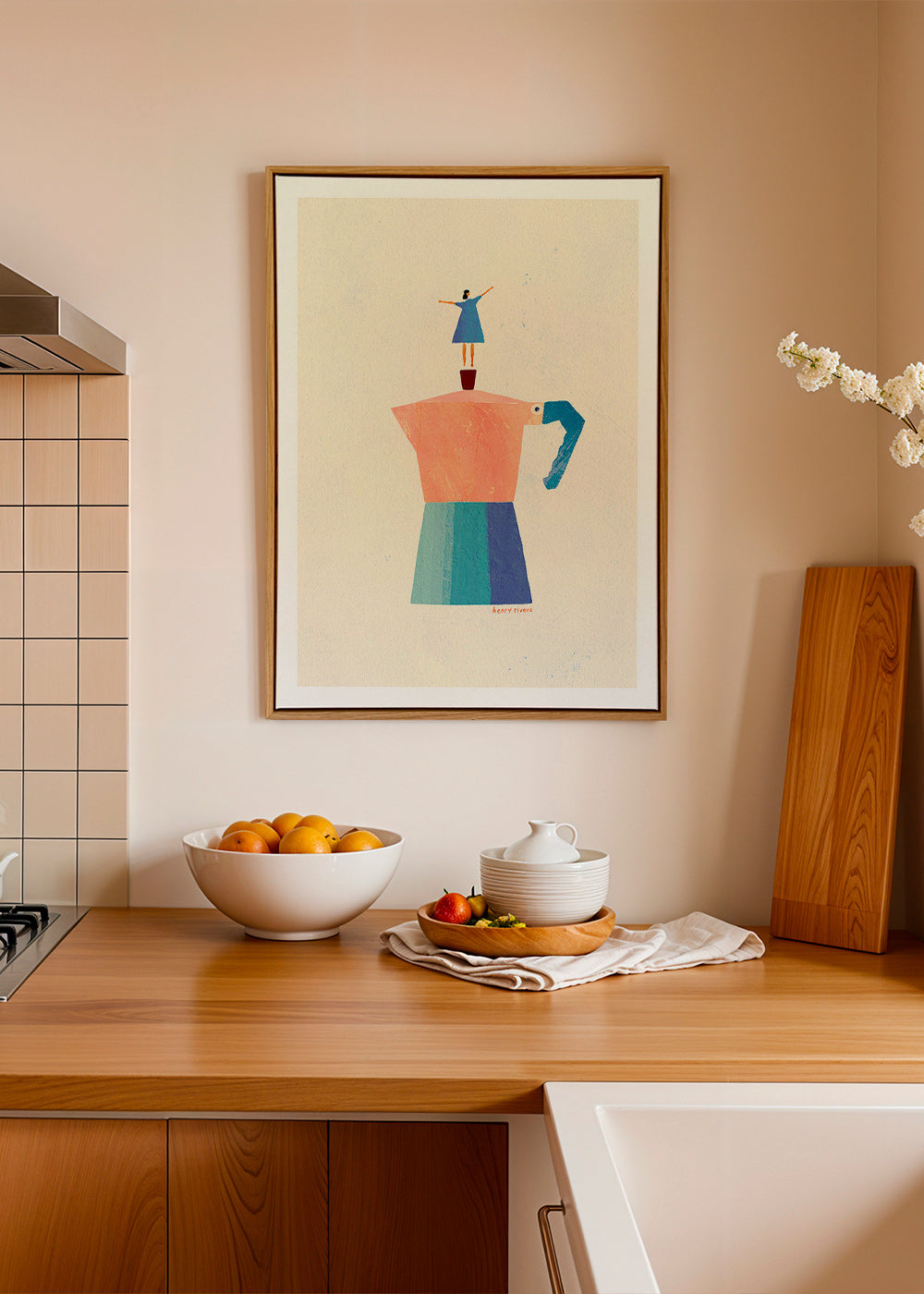 Cuadro de cocina con moka y figura en equilibrio – Canvas2