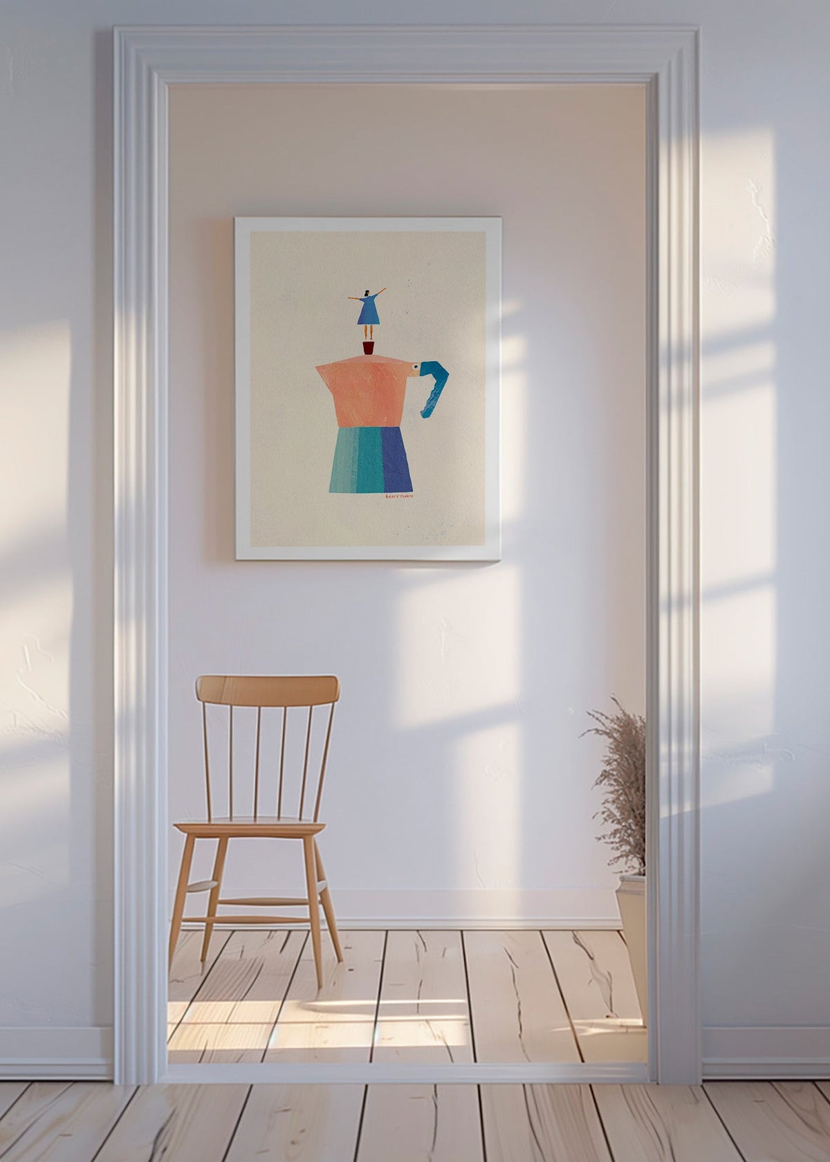 Cuadro de cocina con moka y figura en equilibrio – Canvas