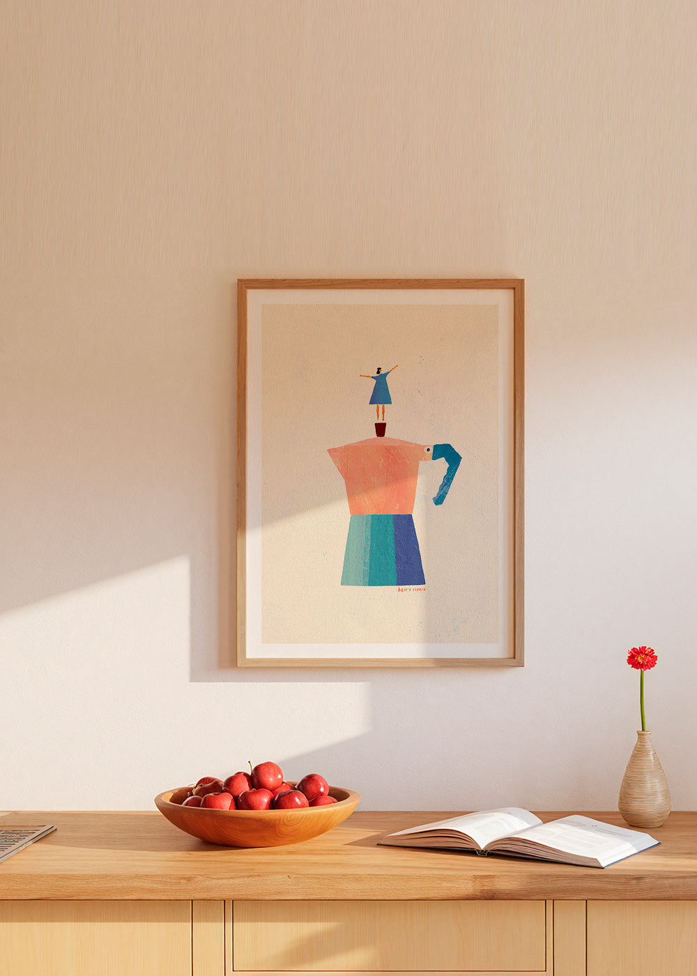 Cuadro de cocina con moka y figura en equilibrio – Product1