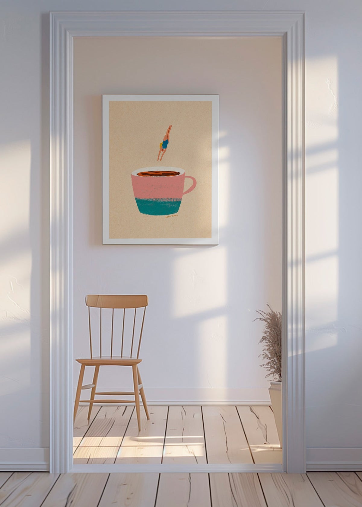 Kitchen art: pink cup with diver – Canvas