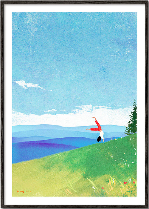 Landscape art with handstand on a hill – Black Frame