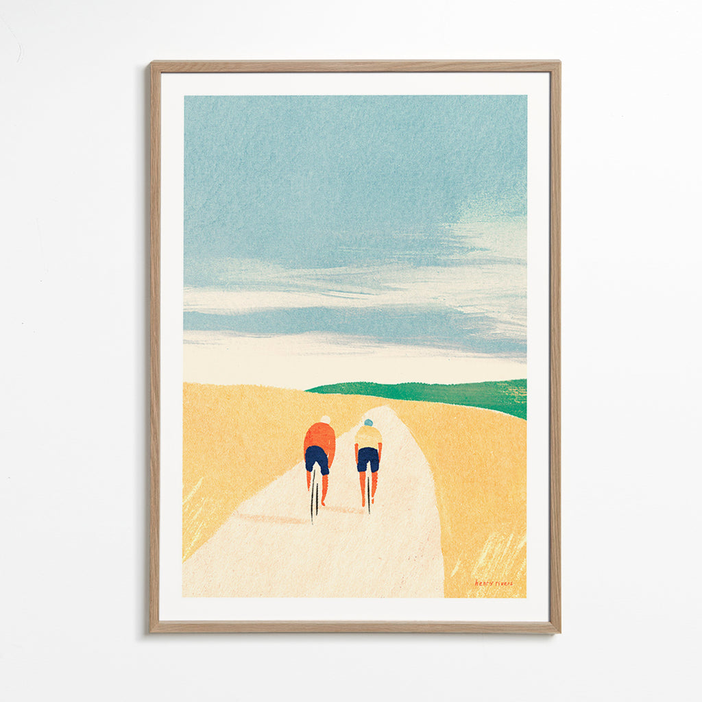 Cuadro deportivo con dos ciclistas en ruta – Oak Frame