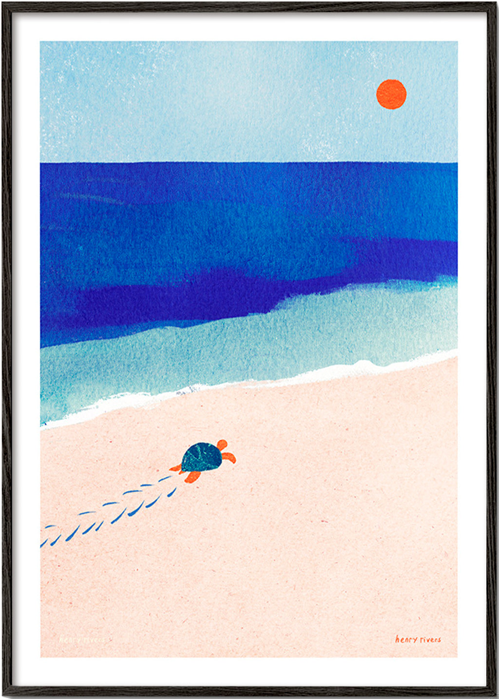 Ilustración tortuga en la playa – Black Frame