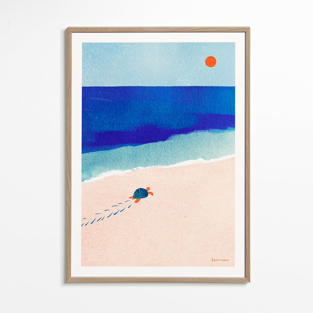 Ilustración tortuga en la playa – Oak Frame