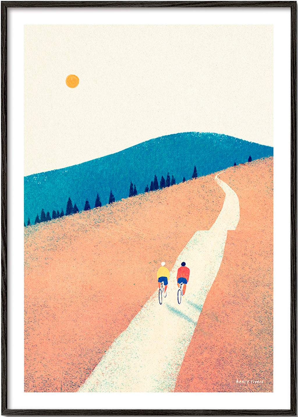 Cuadro deportivo con ciclistas en camino soleado – Black Frame