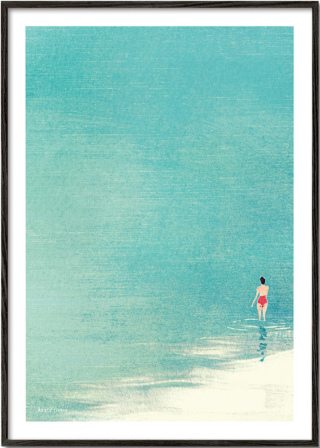 Cuadro de paisaje: bañista en horizonte sereno – Black Frame