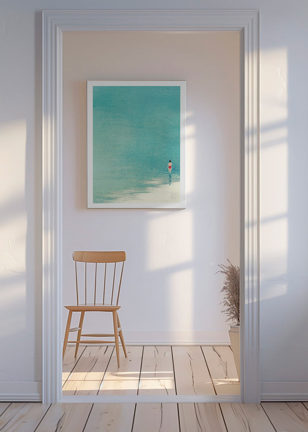Cuadro de paisaje: bañista en horizonte sereno – Canvas