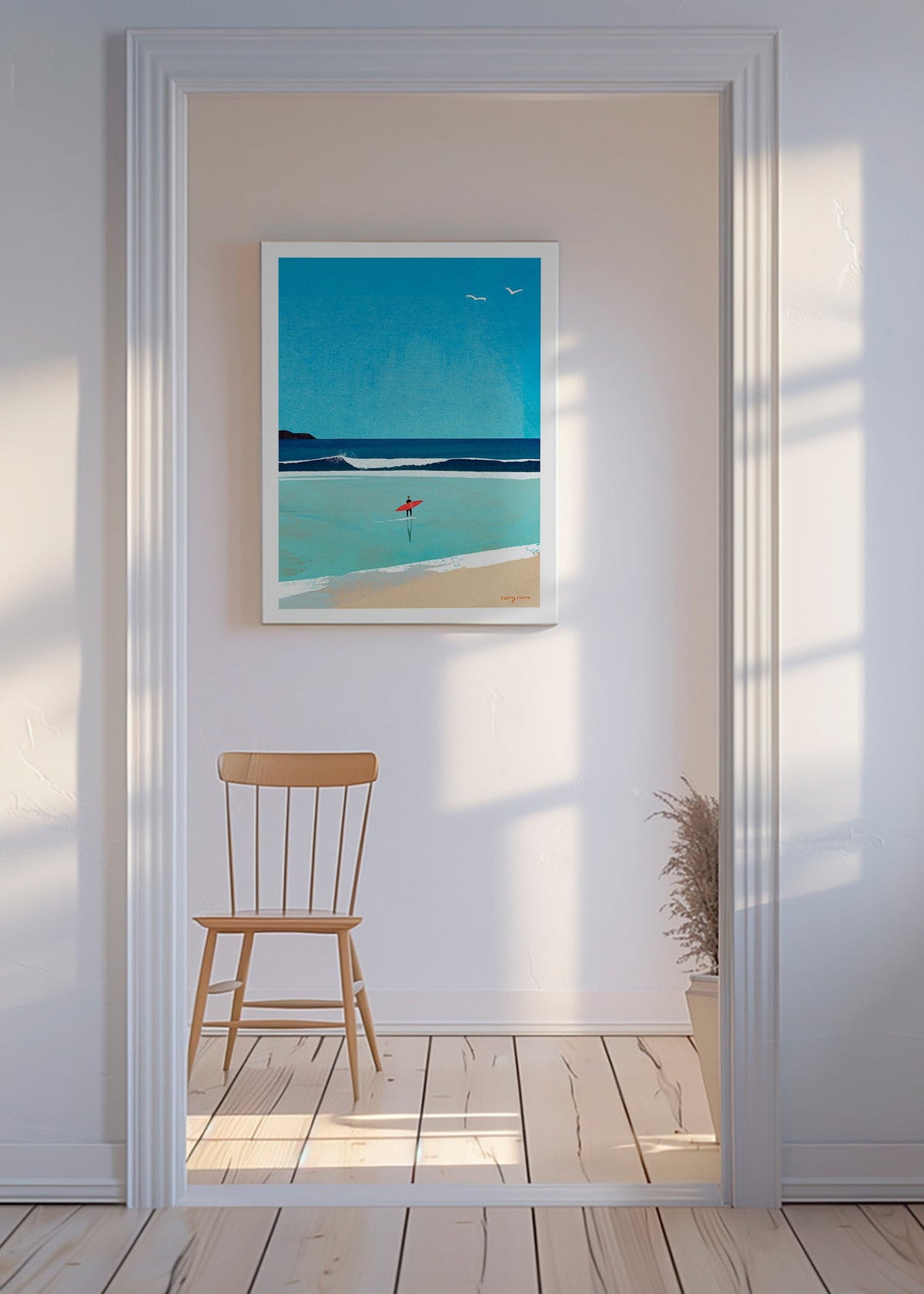 Cuadro deportivo: surfista en la orilla – Canvas