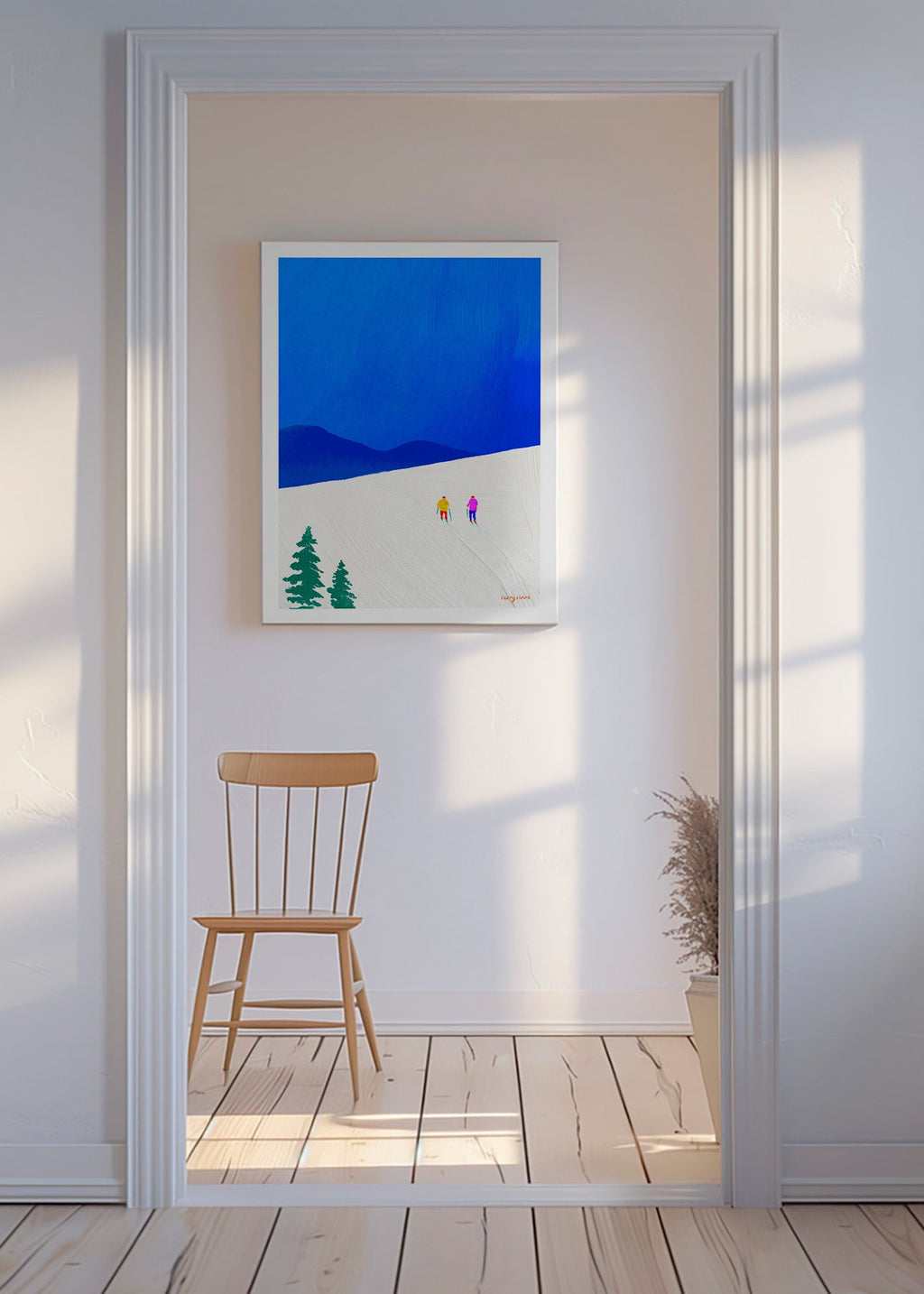 Cuadro deportivo con esquiadores en pendiente azul – Canvas