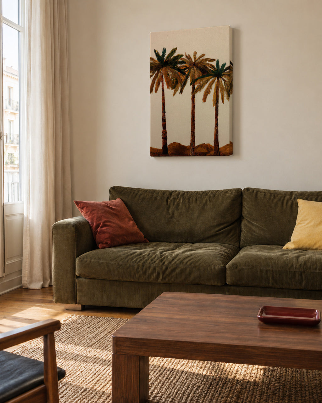 Palm trio - Unframed canvas in an interior