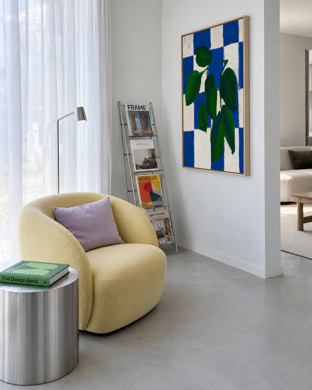 Checkered greenery - Framed canvas in an interior