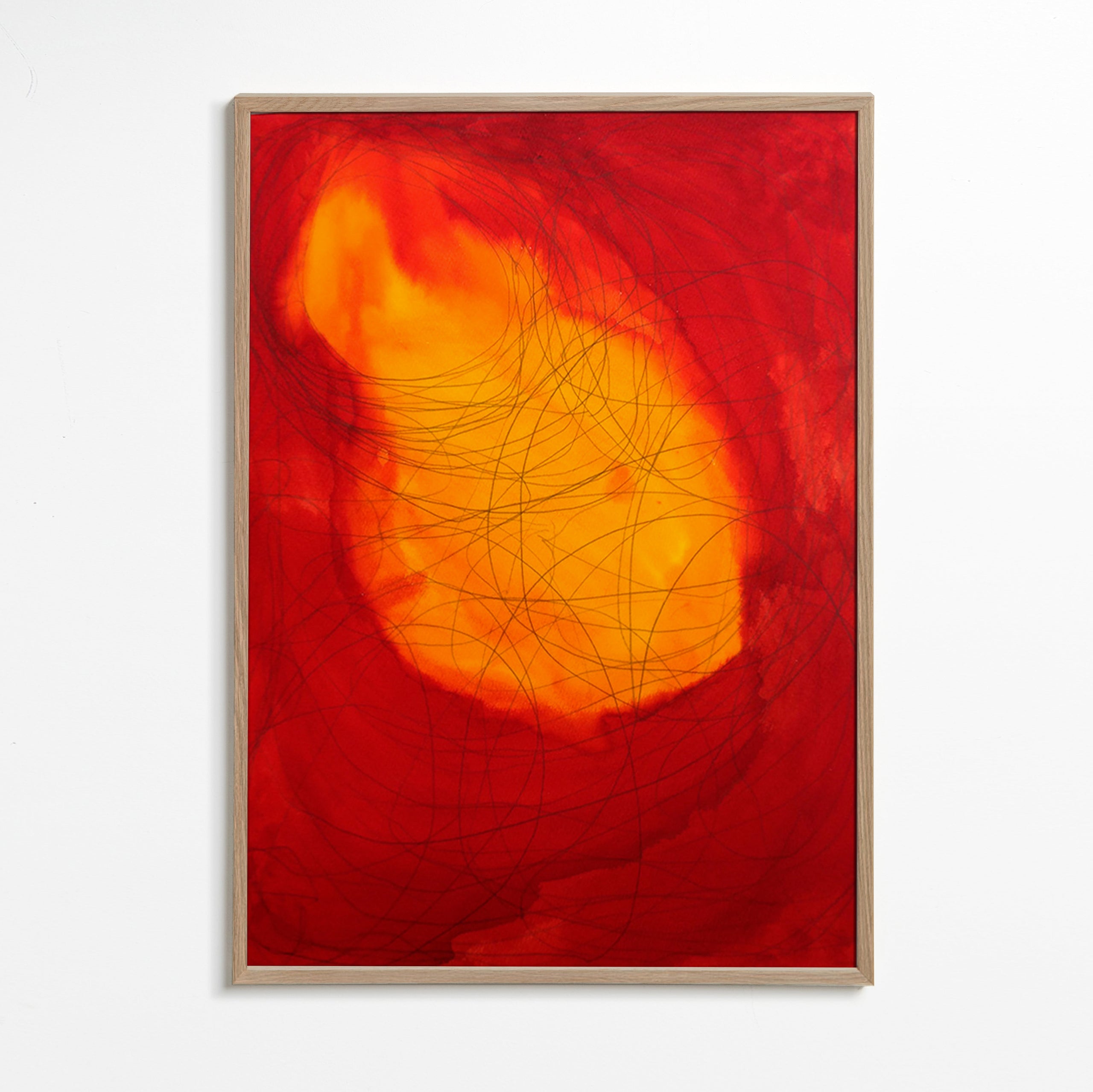 Abstract artwork in red and yellow – Oak Frame