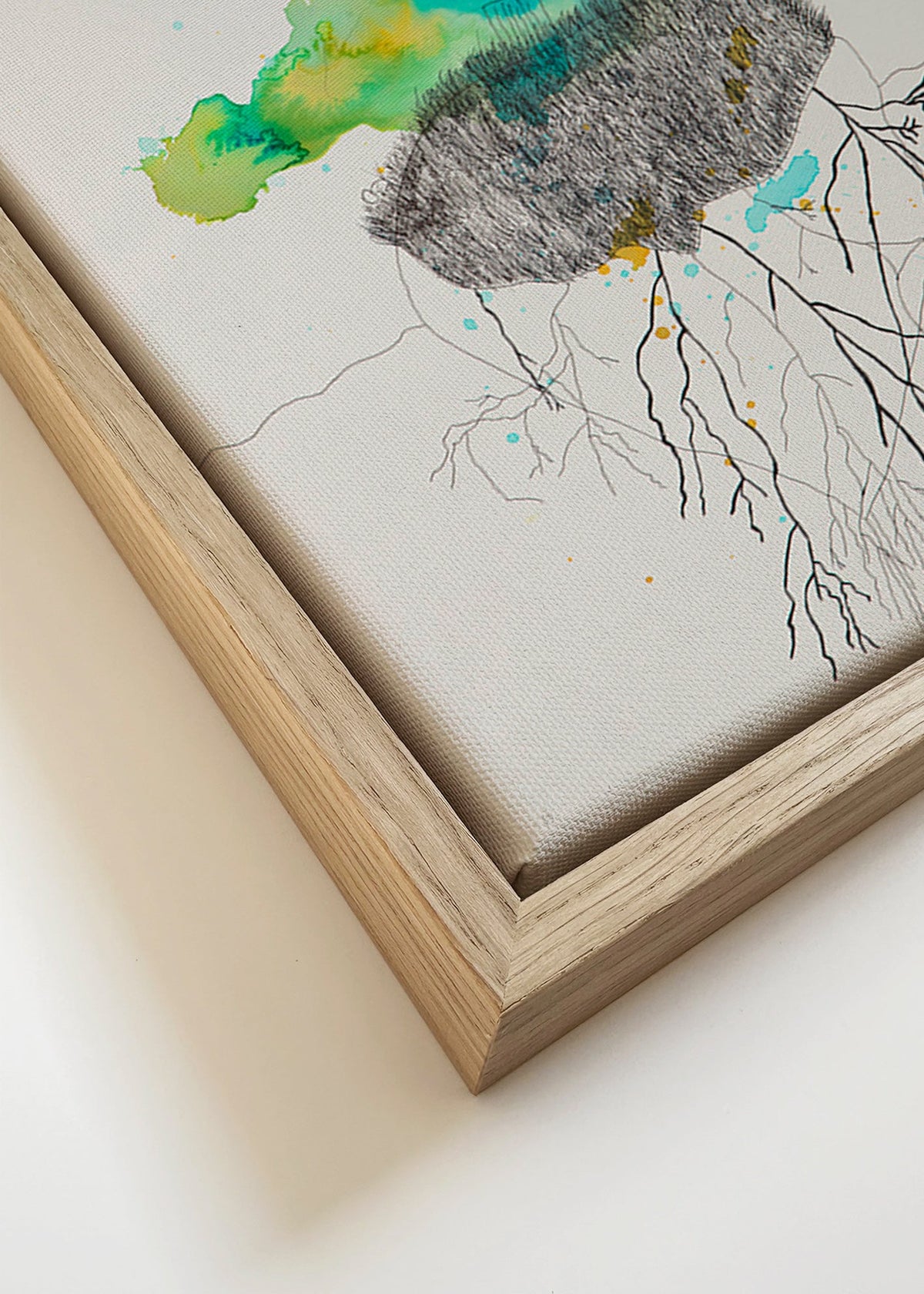 Botanical print tree and roots in ink and watercolor – Canvas detail