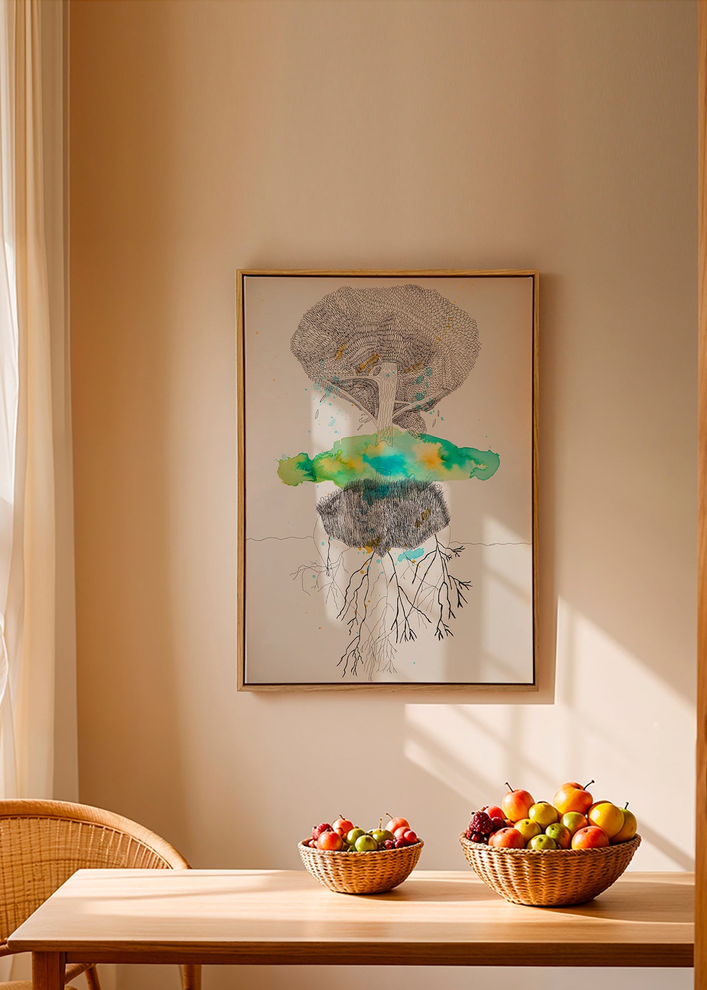 Lámina botánica árbol y raíces en tinta y acuarela – Canvas2
