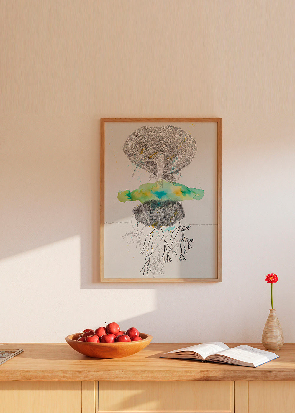 Lámina botánica árbol y raíces en tinta y acuarela – Product1
