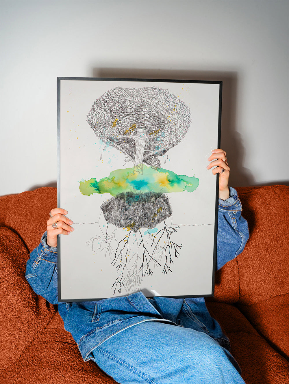 Lámina botánica árbol y raíces en tinta y acuarela – Product2