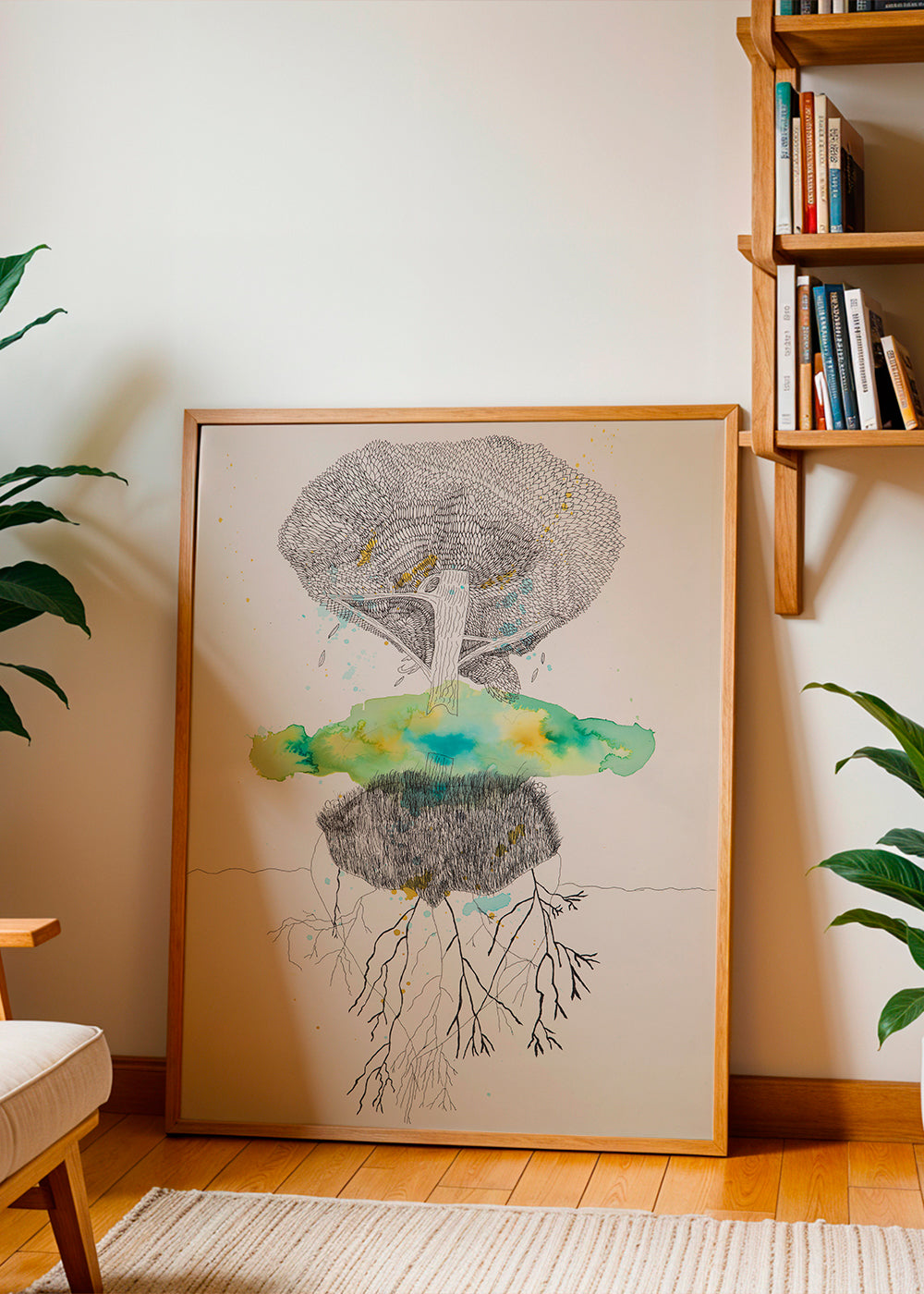 Lámina botánica árbol y raíces en tinta y acuarela – Product3