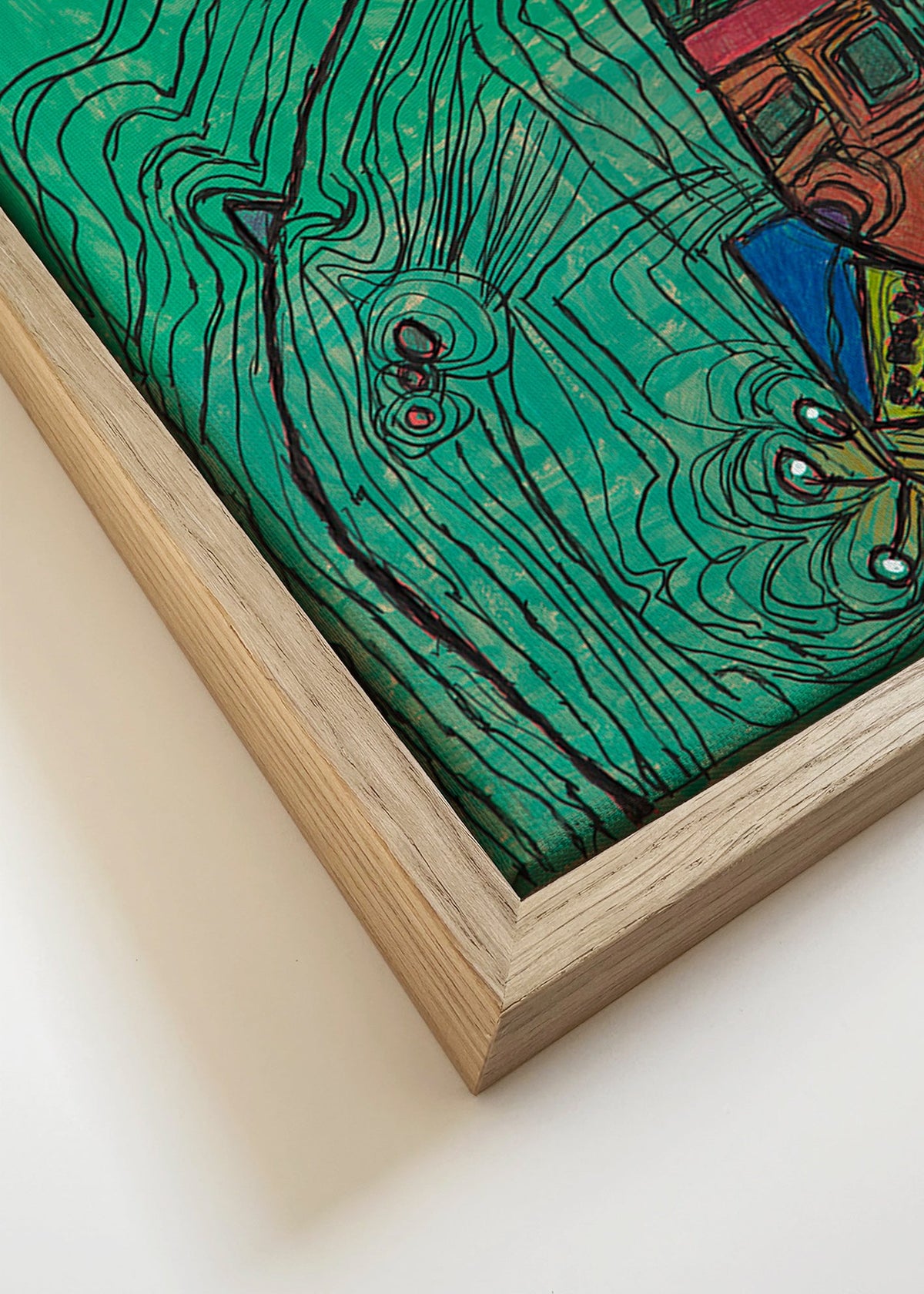 Playful illustration with character on green field – Canvas detail