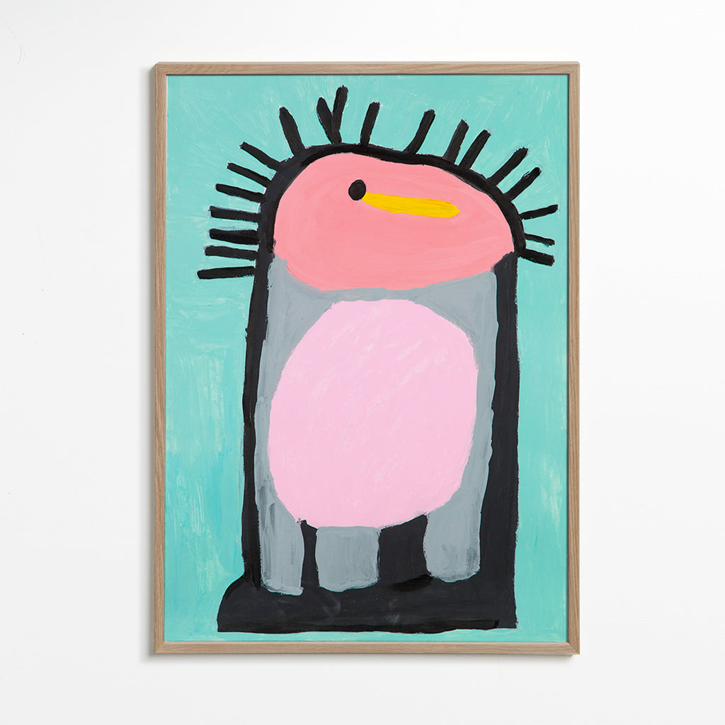 Kids print playful pink penguin – Oak Frame