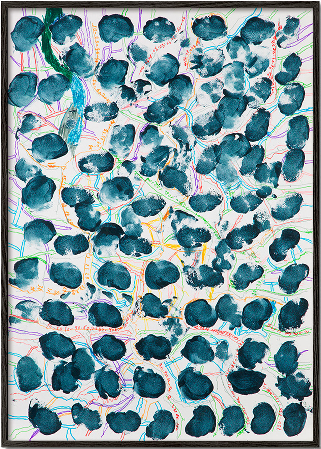 Cuadro abstracto con manchas azul marino – Black Frame