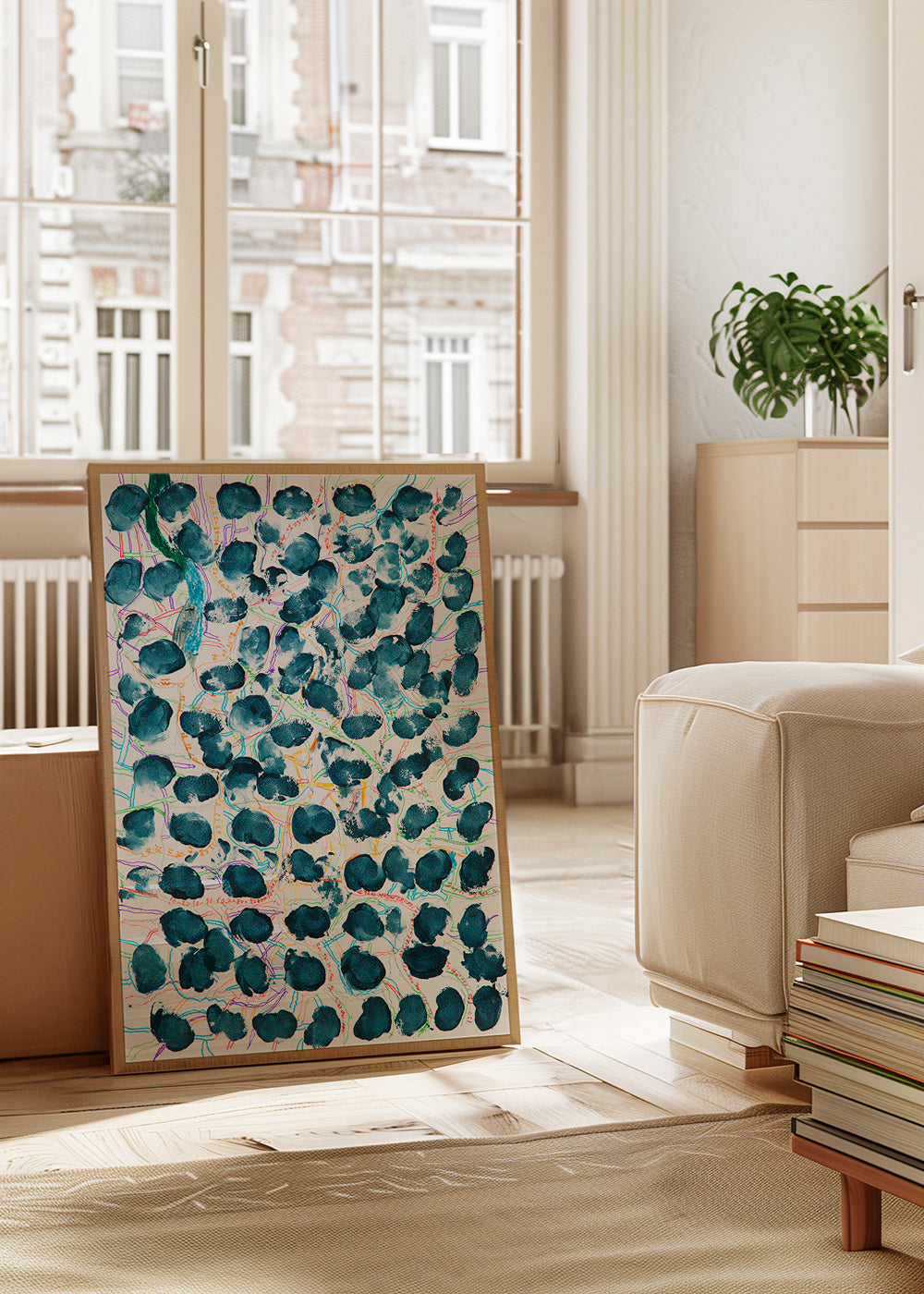 Cuadro abstracto con manchas azul marino – Product1