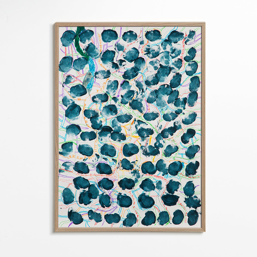 Cuadro abstracto con manchas azul marino – Oak Frame