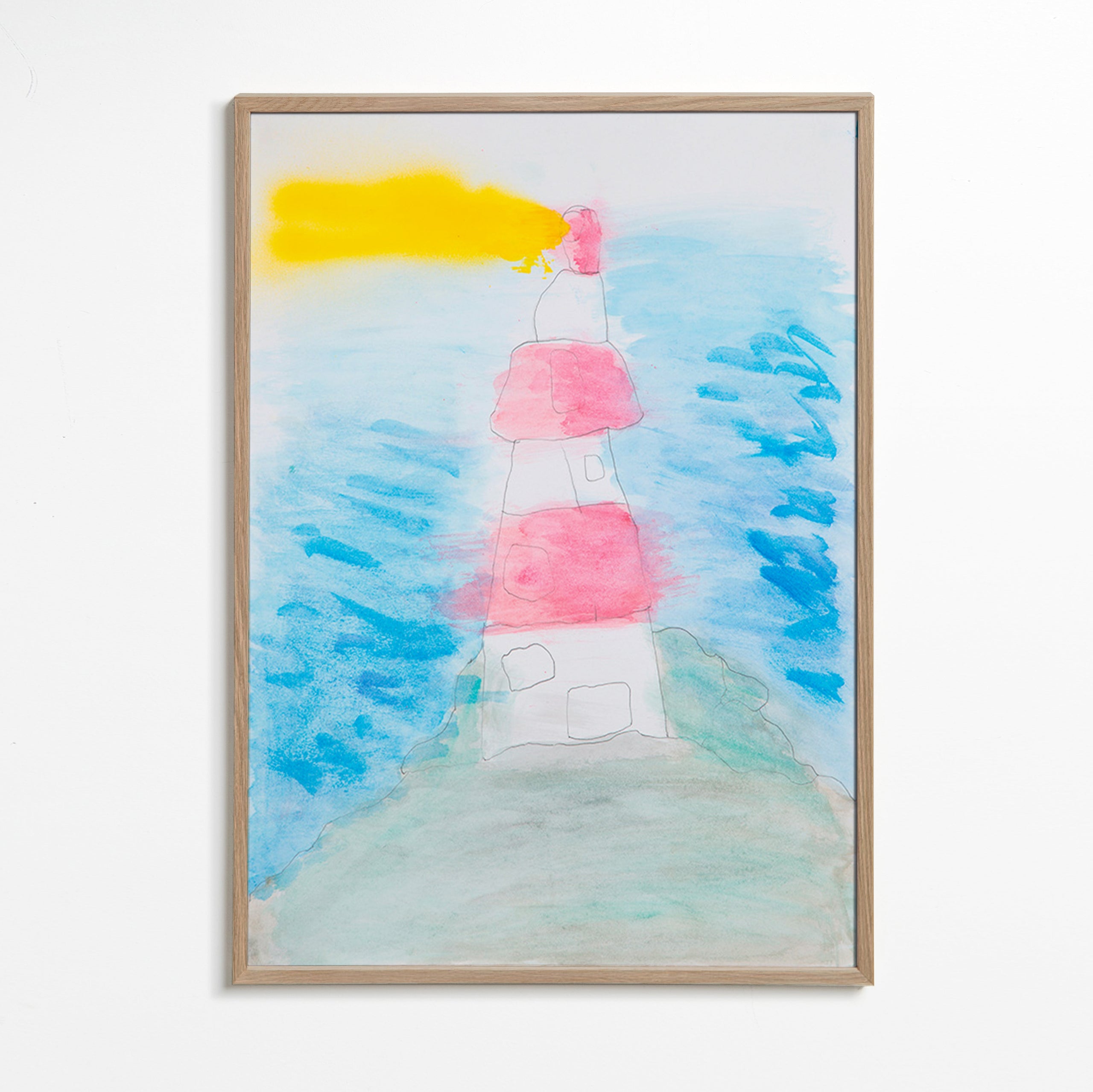 Landscape art: lighthouse watercolor sketch – Oak Frame